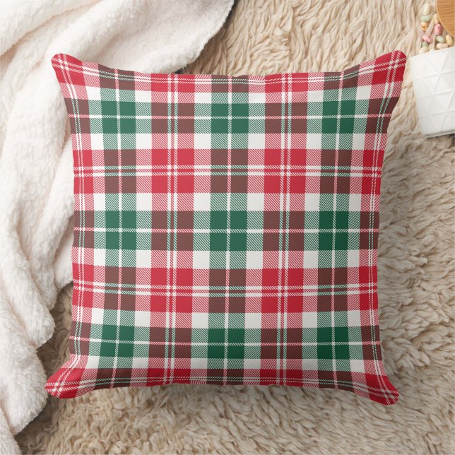 Festive Red Green White Tartan Plaid Christmas Throw Pillow (Blanket)