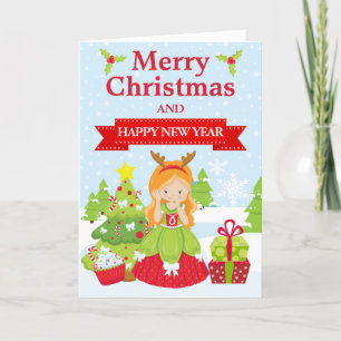 Festive Red haired Christmas Princess Holiday Card