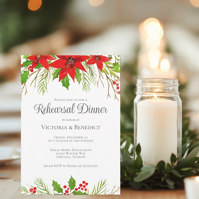 Festive Red Holiday Floral Rehearsal Dinner Invitation (Creator Uploaded)