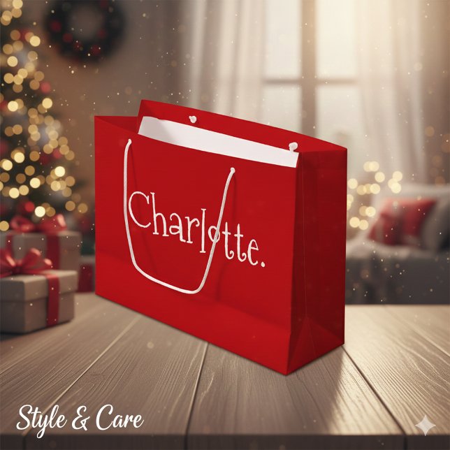 Festive Red Holiday Gift Bag Personalized Name Opt (Festive Red Holiday Gift Bag Personalized Name Option)