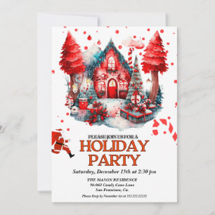 Festive red Holiday House chritsmas party Invitation