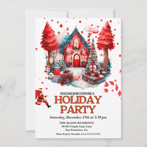  Festive red  Holiday House  chritsmas party  Invitation