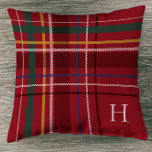 Festive red holiday plaid Christmas monogram decor Throw Pillow<br><div class="desc">A festive red plaid with checks of navy, green, yellow and white makes this pillow a perfect holiday decor item. Add a personalized monogrammed touch with an initial. This Christmas pillow makes a great gift - to yourself or others! Great for newlyweds, hostesses, family and more. Also coordinates with the...</div>