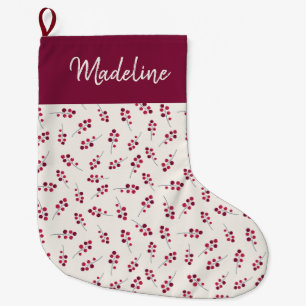 Festive Red Holly Pip Berries Monogrammed Large Christmas Stocking
