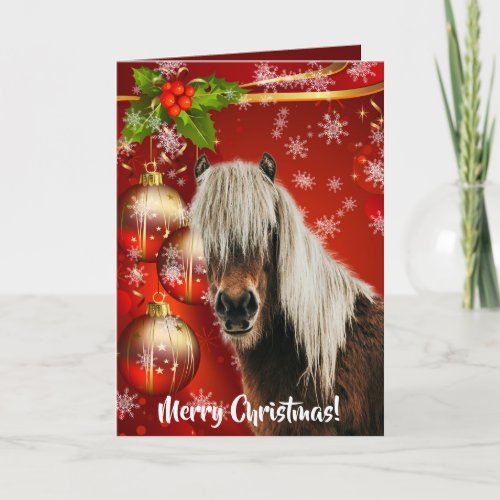 Festive Red Horse Portrait Merry Christmas Card