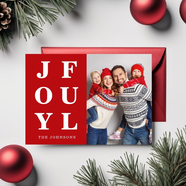 Festive Red Joyful One Photo Christmas  Holiday Card (Festive Red Joyful One Photo Christmas Holiday Card)