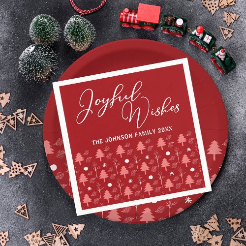 Festive Red Joyful Wishes Custom Christmas Party Napkins