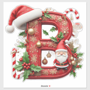 Festive Red Letter B Decor With Santa Sticker
