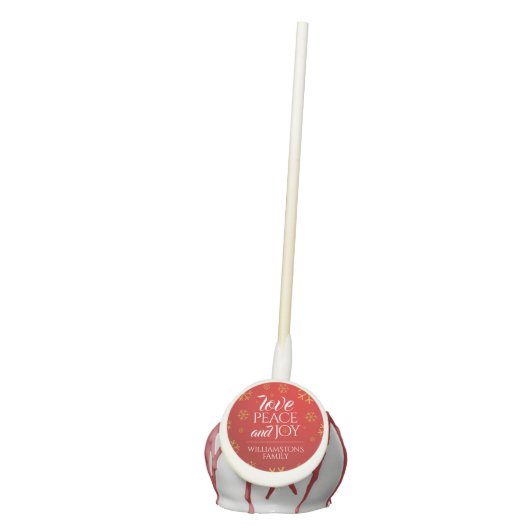 Festive Red Love Peace Joy Snowflakes Cake Pops (Front)