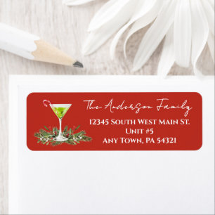 Festive Red Martini and Mistletoe Holiday Mailing Label