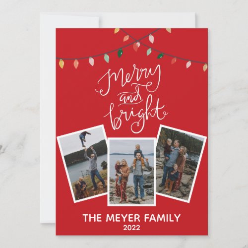 Festive Red Merry and Bright Christmas Lights Holiday Card
