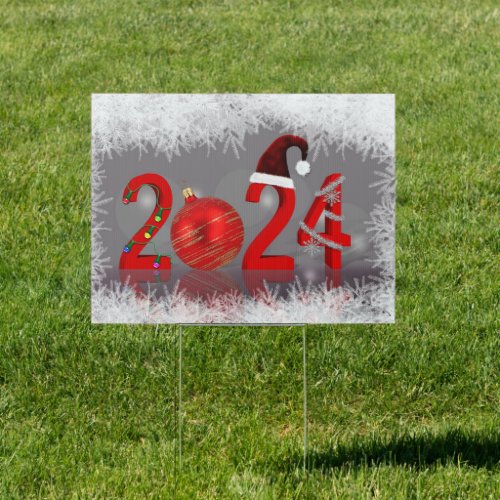 Festive Red Merry Christmas 2024 New Year Sign