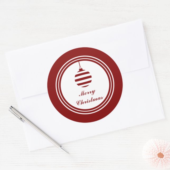 Festive Red Merry Christmas Classic Round Sticker (Envelope)