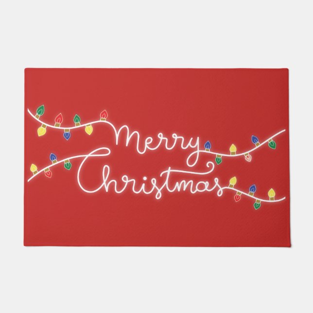 Festive Red Merry Christmas Door Mat (Front)