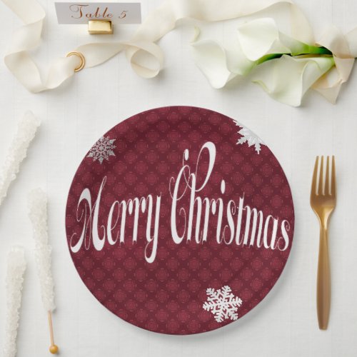 Festive Red Merry Christmas Embellished Decorative Paper Plates