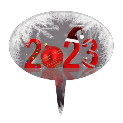 Festive Red Merry Christmas New Year 2023 Cake Topper