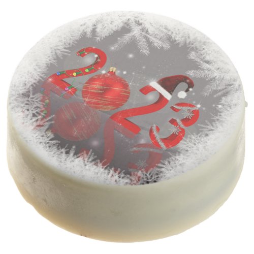 Festive Red Merry Christmas New Year 2023 Chocolate Covered Oreo