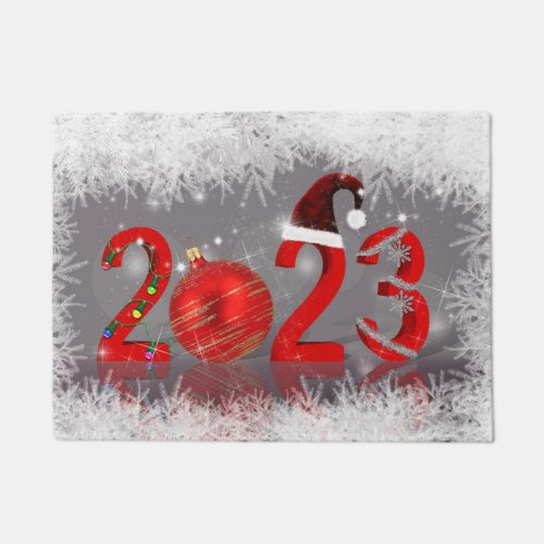 Festive Red Merry Christmas New Year 2023 Doormat