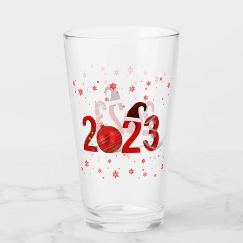 Festive Red Merry Christmas New Year 2023 Glass
