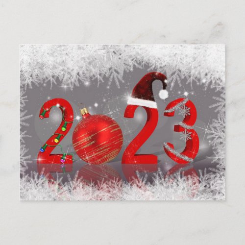 Festive Red Merry Christmas New Year 2023 Holiday Postcard