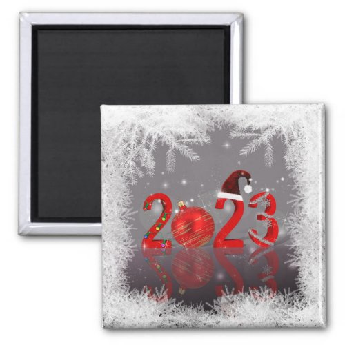 Festive Red Merry Christmas New Year 2023 Magnet