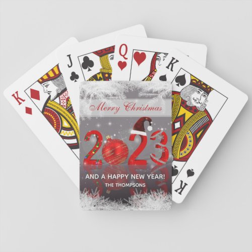 Festive Red Merry Christmas New Year 2023 Poker Cards