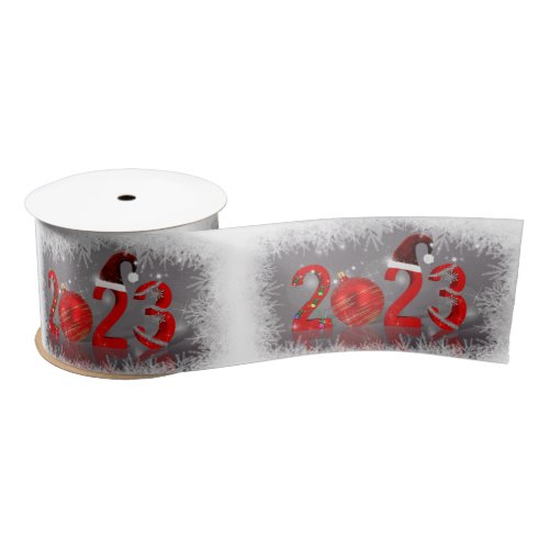 Festive Red Merry Christmas New Year 2023 Satin Ribbon