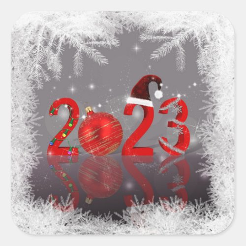 Festive Red Merry Christmas New Year 2023 Square Sticker
