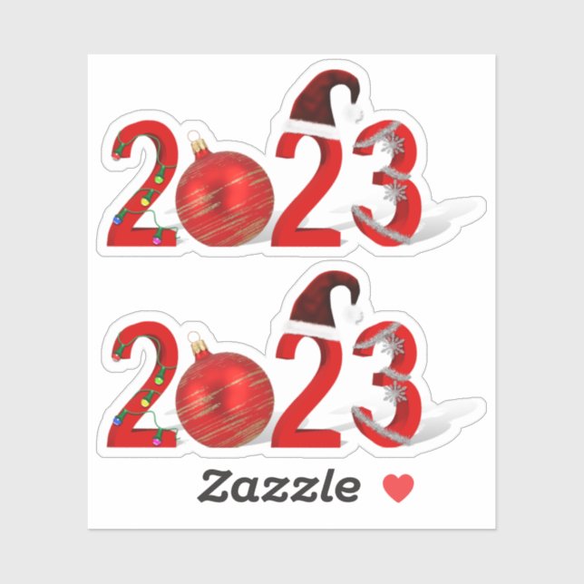 Festive Red Merry Christmas New Year 2023 Sticker (Sheet)