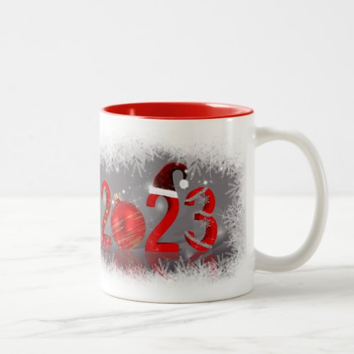 Festive Red Merry Christmas New Year 2023 Two_Tone Coffee Mug