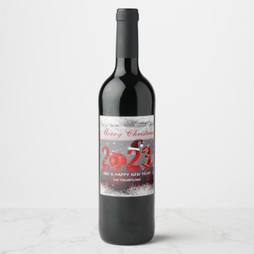 Festive Red Merry Christmas New Year 2023 Wine Label