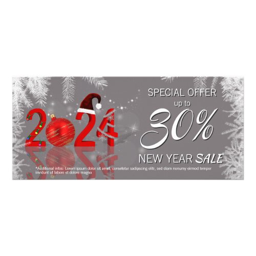 Festive Red Merry Christmas New Year 2024 Discount Rack Card