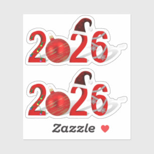 Festive Red Merry Christmas New Year 2026 Sticker