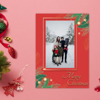 Festive Red Merry Christmas Photo Holiday Card