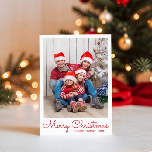Festive Red Merry Christmas with Photo Holiday Card