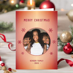 Festive Red Metallic Snowflake Photo Christmas Holiday Card