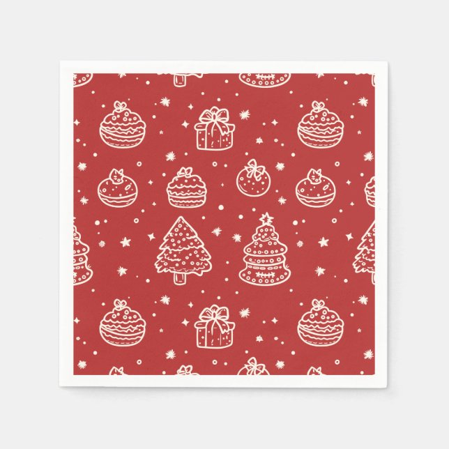 Festive Red Minimal Holiday Christmas Cookie  Napkins (Front)