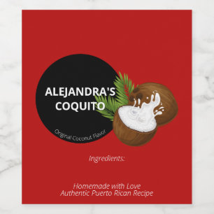 Festive Red Modern Coconut Splash Coquito Bottle Wine Label