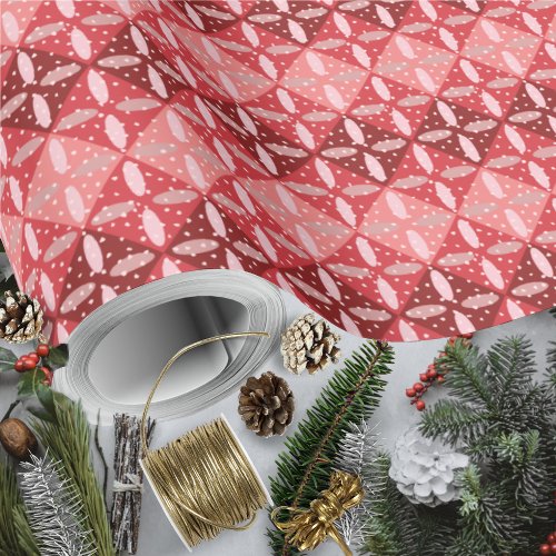 Festive Red Monochrome Geometric and Terrazzo Wrapping Paper