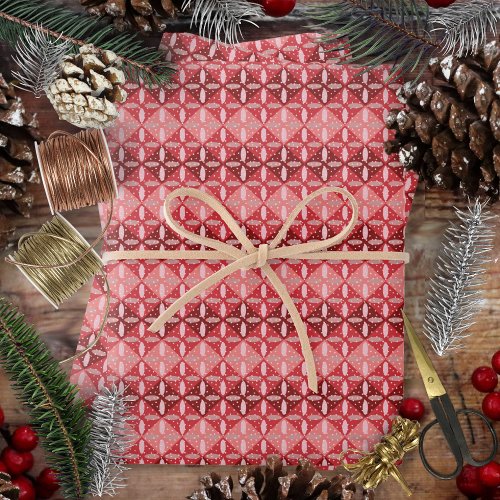 Festive Red Monochrome Geometric and Terrazzo Wrapping Paper Sheets