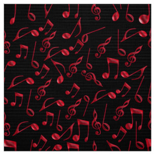 Festive Red Music Notes On Black or Your Color Fabric