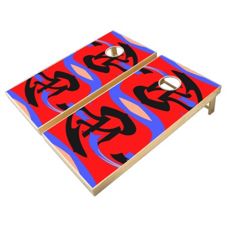 Festive Red Native Indian and Japanese Art Blend Cornhole Set