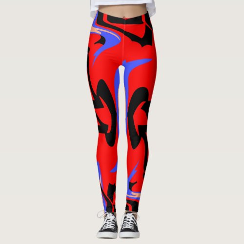 Festive Red Native Indian and Japanese Art Blend Leggings