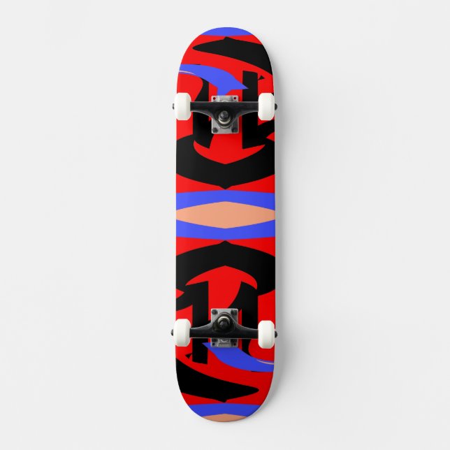 Festive Red Native Indian and Japanese Art Blend Skateboard Deck (Front)