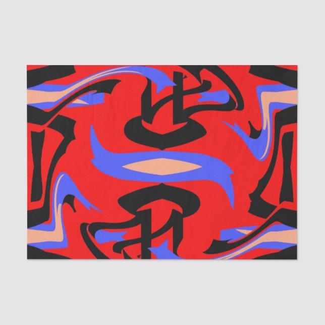 Festive Red Native Indian and Japanese Art Blend Tissue Paper (Front)