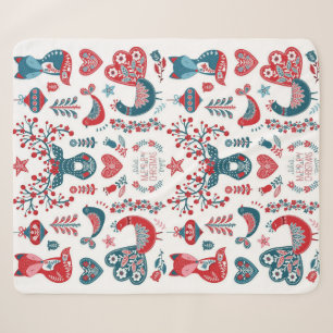 Festive Red Navy Christmas Scandinavian Folk Art Sherpa Blanket