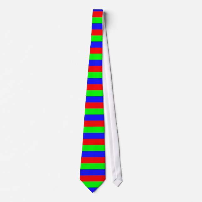 Festive Red, Neon Green & Blue Thick Stripes Tie (Front)