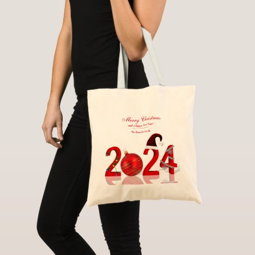 Festive Red New Year 2024 Merry Christmas Tote Bag