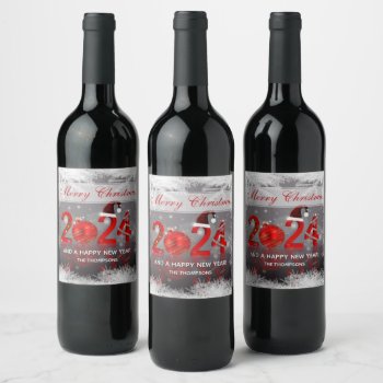 Festive Red New Year 2024 Merry Christmas Wine Label by SorayaShanCollection at Zazzle