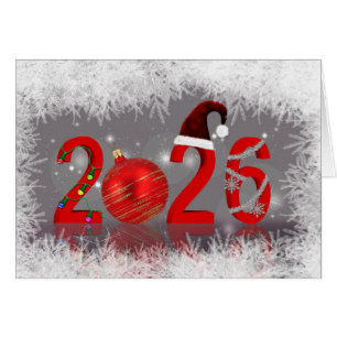 Festive Red New Year 2026 Merry Christmas Cards